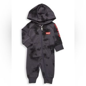 Baby Boy's Tie-Dye Print Hooded Coverall in magnet grey